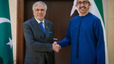 نائب رئيس الوزراء الباكستاني، إسحاق دار، يستقبل نظيره الإماراتي، الشيخ عبد الله بن زايد