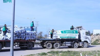 مساعدات السعودية غزة تصل عبر قافلة إنسانية تحمل خيام إيواء للنازحين في قطاع غزة